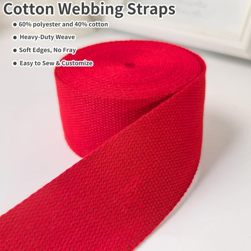 Evora 2 inch Cotton Webbing Braid Handles Bag Strap 15ft High Density Webbing Plain Weave Straps for Cloth Tote Bag, Pet Collars, DIY Projects, Crafts, Outdoor Accessories (Red 501) - Image 4
